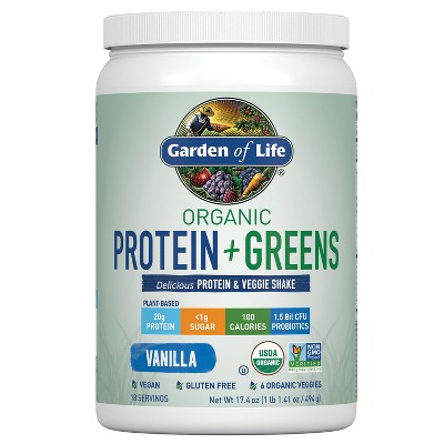 Garden of Life Organic Vegan Protein + Greens Plant Based Shake Mix Powder - Vanilla - 17.4oz