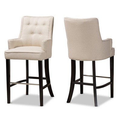 2pc Aldon Upholstered and Wood Bar Stool Set - Baxton Studio