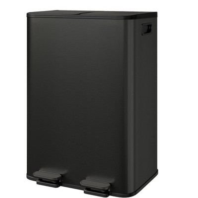 2 x 8/10.6 Gallon Stainless Steel Trash Cans w/Lids, Dual Compartment Step-On Bins for Kitchen