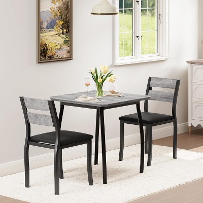 COZONY 3-Piece Dining Table Set with 2 Upholstered Chairs, Metal Frame and Wood Grain Tabletop, Space-Saving Furniture for Small Kitchen or Apartment