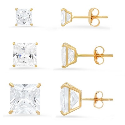Sterling Silver Set of 3 Princess-cut CZ Earring Set