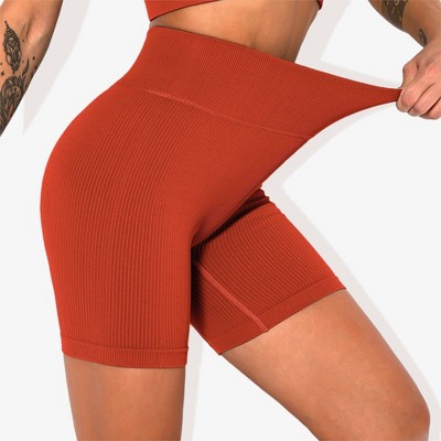 Anna-Kaci Active Women's High-Waisted Seamless Biker Shorts Ribbed Compression Yoga Workout Shorts for Fitness and Running