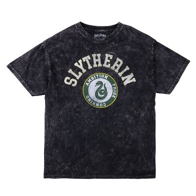 Harry Potter Slytherin Varsity Men's Gray Vintage Mineral Wash Crew Neck Short Sleeve T-shirt