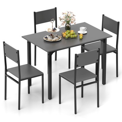 Costway 5 PCS Dining Table Set Industrial Style Kitchen Table & Chairs for 4 Gray/Brown/Dark Brown