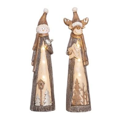 Transpac 19.25 in Multicolored Light Up Snowman and Reindeer Decor Set of 2 for Christmas Holiday Decoration