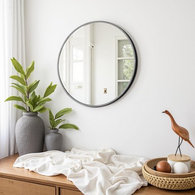 Stylish 70cm Black Aluminum Round Mirror with Slim Frame, 2.8cm Depth