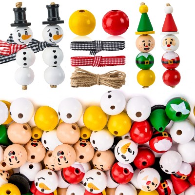 Joyfy 173-Piece Christmas Wooden Bead Craft Kit - Make 30+ Hanging Ornaments (Snowman, Santa, Elf) for DIY Holiday Decor & Activities