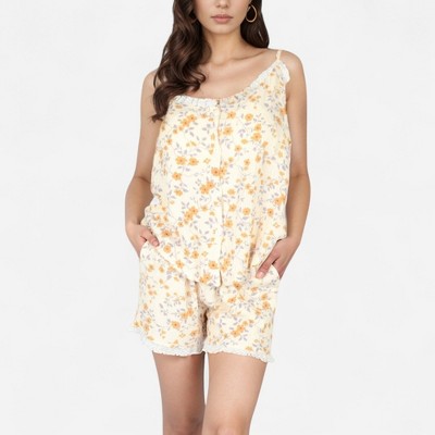 Anna-Kaci Lounge Women's Printed Sleepwear Set with Button-Front Tank Top and Ruffled Hem Shorts