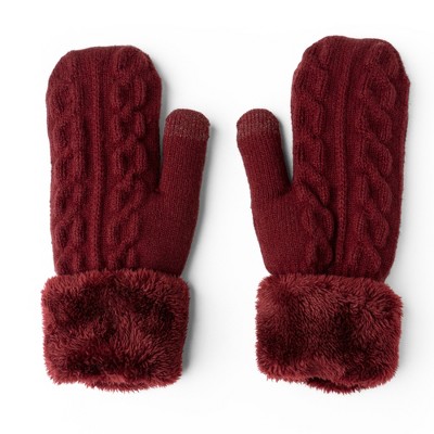 Britt's Knits Warm Knit Mittens with Plush Lining and Texting Fingertip for Women One Size