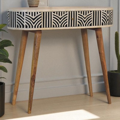 Solid Wood Edessa Bone Inlay Console Table, Oak-ish Finish, 2 Drawers, Boho Nordic Design