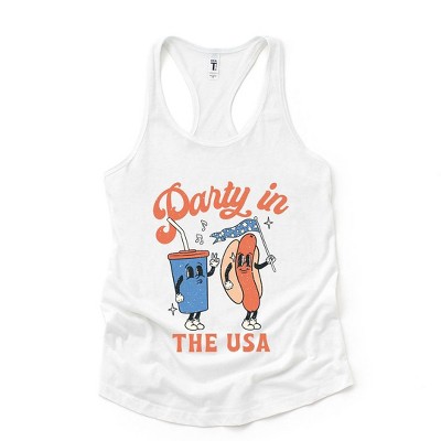 Simply Sage Market Women's Party In The USA Hot Dog  Racerback Tank