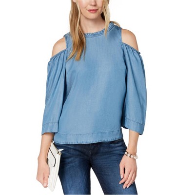 maison Jules Womens Back-Button Cold Shoulder Blouse