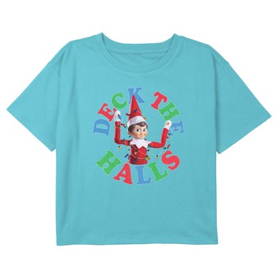 Girl's The Elf on the Shelf Deck the Halls Christmas Lights Graphic Graphic Cropped T-Shirt