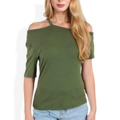 Anna-Kaci Women's Off Shoulder Leopard Print Top with Strappy Detail and Relaxed Fit
