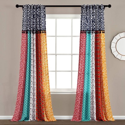 Set of 2 Boho Patch Light Filtering Window Curtain Panels Orange - Lush Décor
