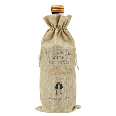 Unique Bargains Wine Glass Pattern Wine Bags with Drawstrings Khaki Black 1 Pc