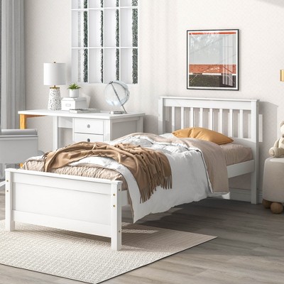 Gulches Twin Bed with Headboard and Footboard for Kids, Teens, Adults,with a Nightstand,Wite