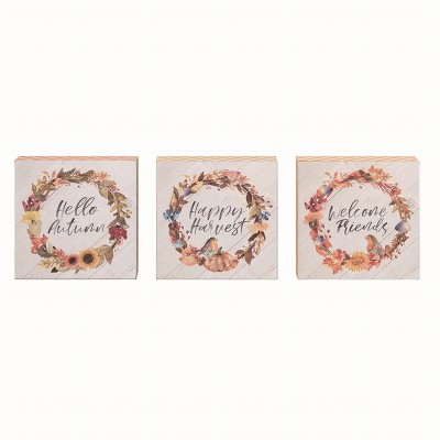 Transpac MDF Autumn Block Decor Set of 3 Freestanding Tabletop Signs for Fall Harvest Indoor Decoration