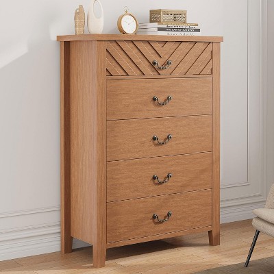 5 Drawer Dresser for Bedroom, Wooden Chest of Drawers with V Shape Design, Tall Storage Organizer for Living Room, Nursery, Entryway