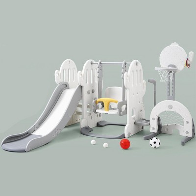 7 in 1 Toddler Slide and Swing Set with Adjustable Swing and Basketball Hoop