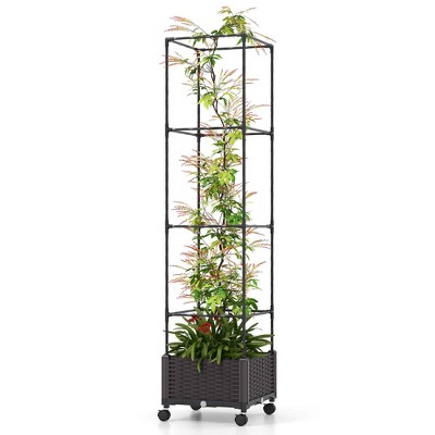 Costway 1/2 PCS 67" Planter Raised Garden Bed with Planter Box &Trellis Adjustable Height