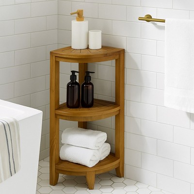 Nordic Teak Natural Shower and Spa/Bathroom/Outdoor Corner Shelf - Beige