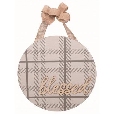 Transpac 15.75 in Multicolor Autumn Blessed Plaid Decor with Bow Fall Harvest Decorative Wall Sculpture