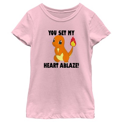 Girl's Pokemon Charmander You Set My Heart Ablaze T-Shirt