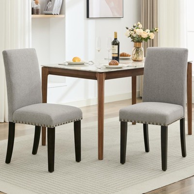 Dining Chairs Set of 2, Modern Fabric Upholstered Bar Chairs with Curved Backrest, Heavy-Duty Wood Legs Dining Room Kitchen Home Easy Clean Fabric