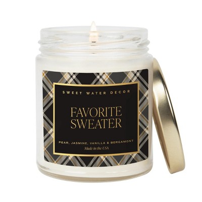 Sweet Water Decor Patterned Favorite Sweater 9oz Clear Jar Candle with Gold Lid