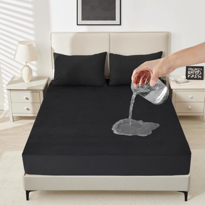 Aoibox Waterproof Mattress Protector Queen Size Noiseless Fitted Cover with 18 Inch Deep Pocket Bed Bug Proof Black