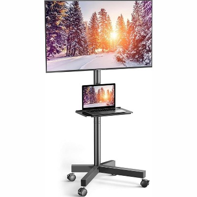 PERLESMITH Mobile TV Cart with Wheels for 23-60" LCD/LED/OLED TVs, Height Adjustable Shelf, Holds Up to 55 lbs, Max VESA 400x400mm