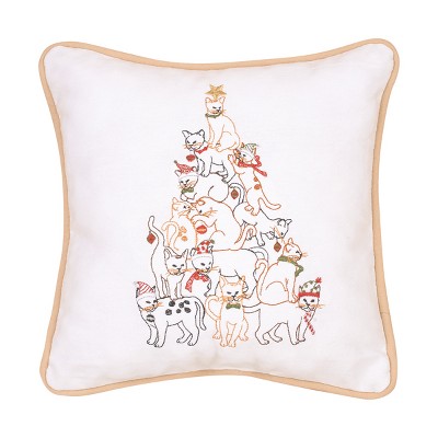 C&F Home Cat Christmas Tree Embroidered Small/Petite Accent Pillow, 10" x 10"