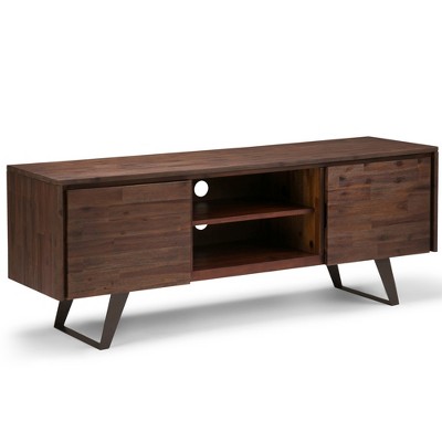 63" Solid Acacia Hardwood TV Media Stand with Two Doors, Adjustable Shelving and Cord Management for Living Room and Bedroom