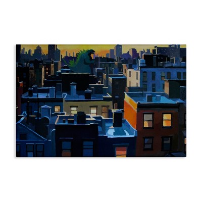 Stupell Industries Cityscape with Distant Monster Canvas Art