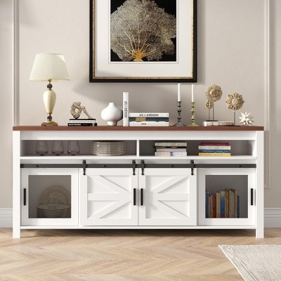 Garvee Wood Rustic TV Stand for up to 65Inch , Farmhouse and Industrial Entertainment Center,White