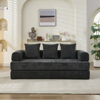 TIRAMISUBEST Convertible Floor Sofa Bed - Chenille Folding Mattress Couch w/Armrest for Living Room, Bedroom & Studio