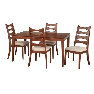 5pc Lydon Dining Set Walnut - Lifestorey: Beech Wood, MDF, Midcentury Modern, Non-Extension