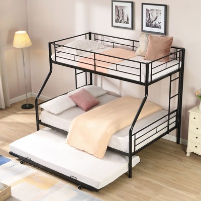 NicBex Twin/Full Sturdy Metal Bunk Beds With Optional Trundle,Safety Guardrails&Ladder,Junior Bunk Bed Platform for Bedroom,250/350lbs Max,Black