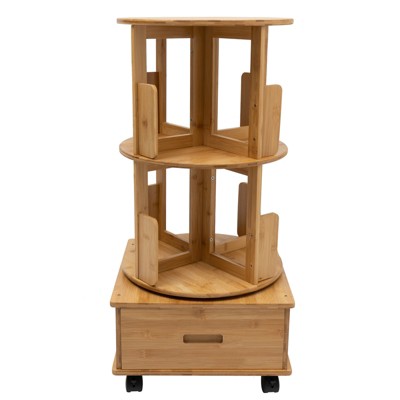 YIYIBYUS Multi Storage Table Side Table with Rolling Wheels Removable Swivel Bookcase-Log Color