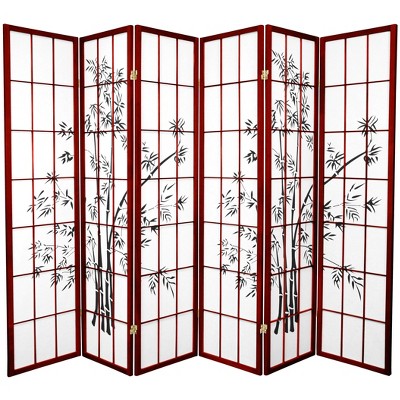 Oriental Furniture 6' Tall Lucky Bamboo Shoji Screen 6 Panels Rosewood: Fiber-Reinforced, No Assembly Required