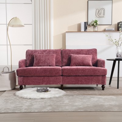 VASIP Mid-century Modern Chenille Loveseat, Brown Wooden Feet Upholstered Sofa for Living Room and Bedroom(Beige)