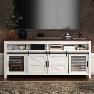 TV Stand for 55/60Inch TV, Farmhouse & Industrial Entertainment Center with Sliding Barn Door, Rustic Wood Media Console Storage Cabinet