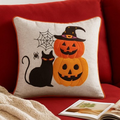 YOOCOZZ Halloween Decoration Halloween Black Cat & Pumpkin Stack Throw Pillow