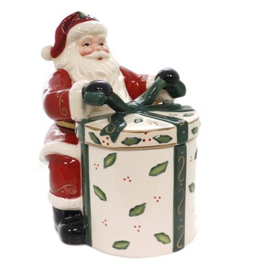 Tabletop Santa W/Gift Cookie Jar  -  One Cookie Jar Inches -  Ribbon Bow  -  10455  -  Ceramic  -