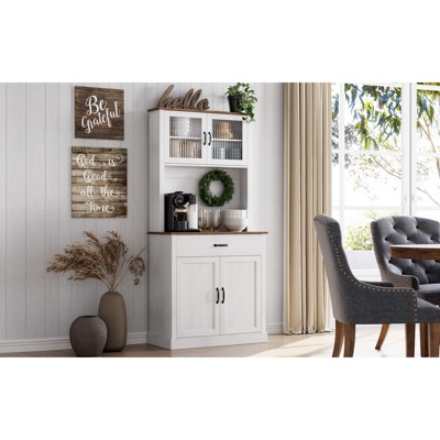 Large 71" Freestanding Pantry Cabinet - Tall Kitchen Storage with Microwave Stand, Doors and Shelves