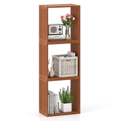 Costway 1/2 PCS 3 Cube Storage Organizers Stackable Bookcase Shelves for Small Spaces Teak