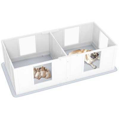 PawHut Whelping Box for Dogs with Waterproof Whelping Pad, Clear Panels, Adjustable Entrance, Double Room, for Small Dogs