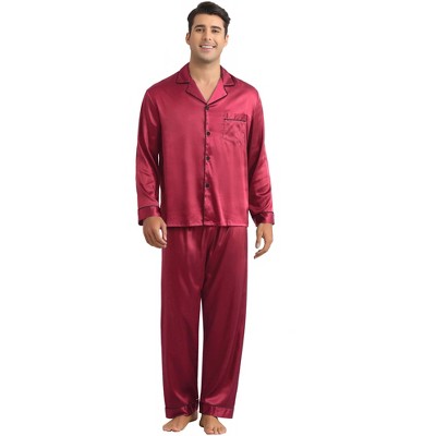 INSPIRE CHIC Men's Button Down Long Sleeve Casual Satin Pajamas Sets 2 Pieces