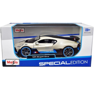 Bugatti Divo Satin White Metallic with Carbon and Blue Accents "Special Edition" 1/24 Diecast Model Car by Maisto